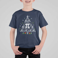 Kids' graphic math T-shirt in navy with Christmas pi symbols and tree