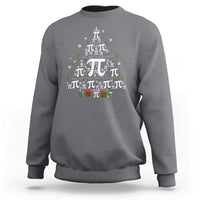 Charcoal crewneck sweatshirt with holiday pi and Christmas tree graphic