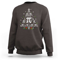 Dark chocolate crewneck sweatshirt with holiday pi and Christmas tree graphic