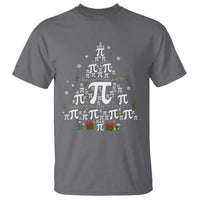 Charcoal crewneck T-shirt with colorful pi-symbol Christmas tree graphic