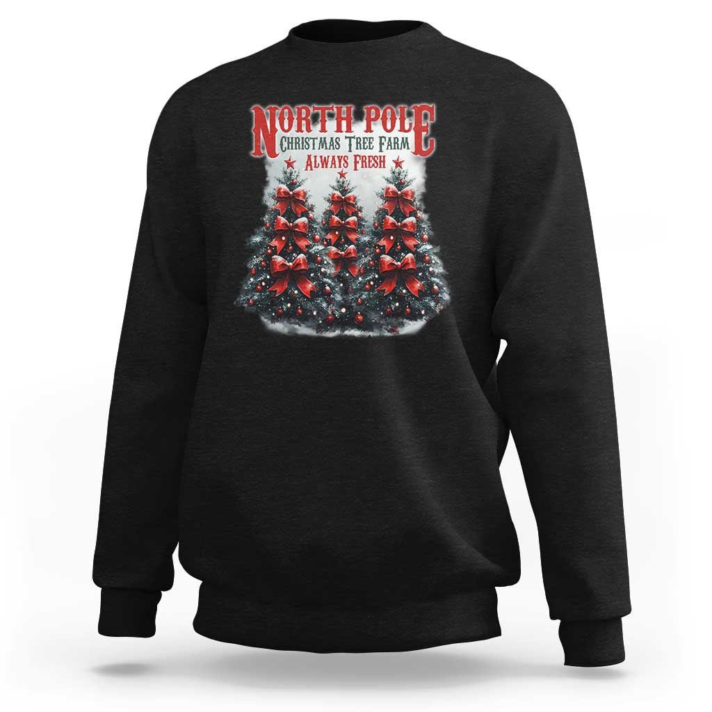 Black Christmas sweatshirt with North Pole Christmas Tree Farm tree graphic