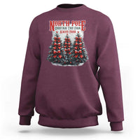 Maroon Christmas sweatshirt with North Pole Christmas Tree Farm tree graphic
