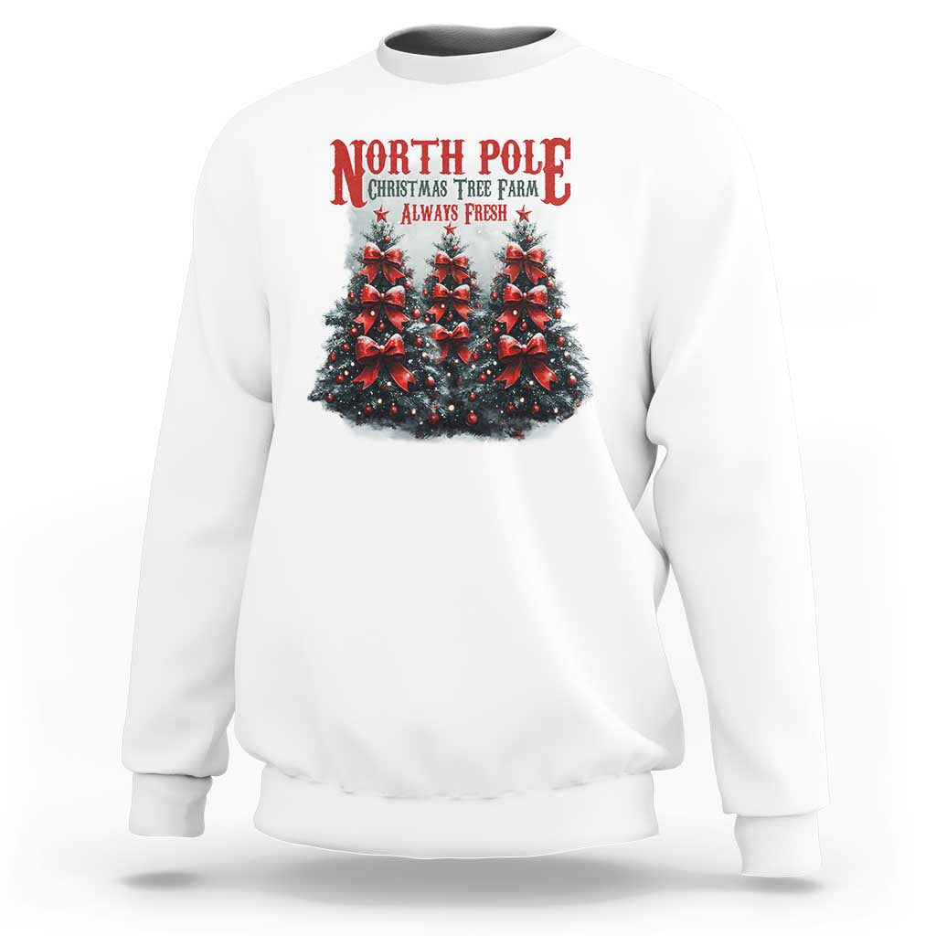 White Christmas sweatshirt with North Pole tree graphic and red text
