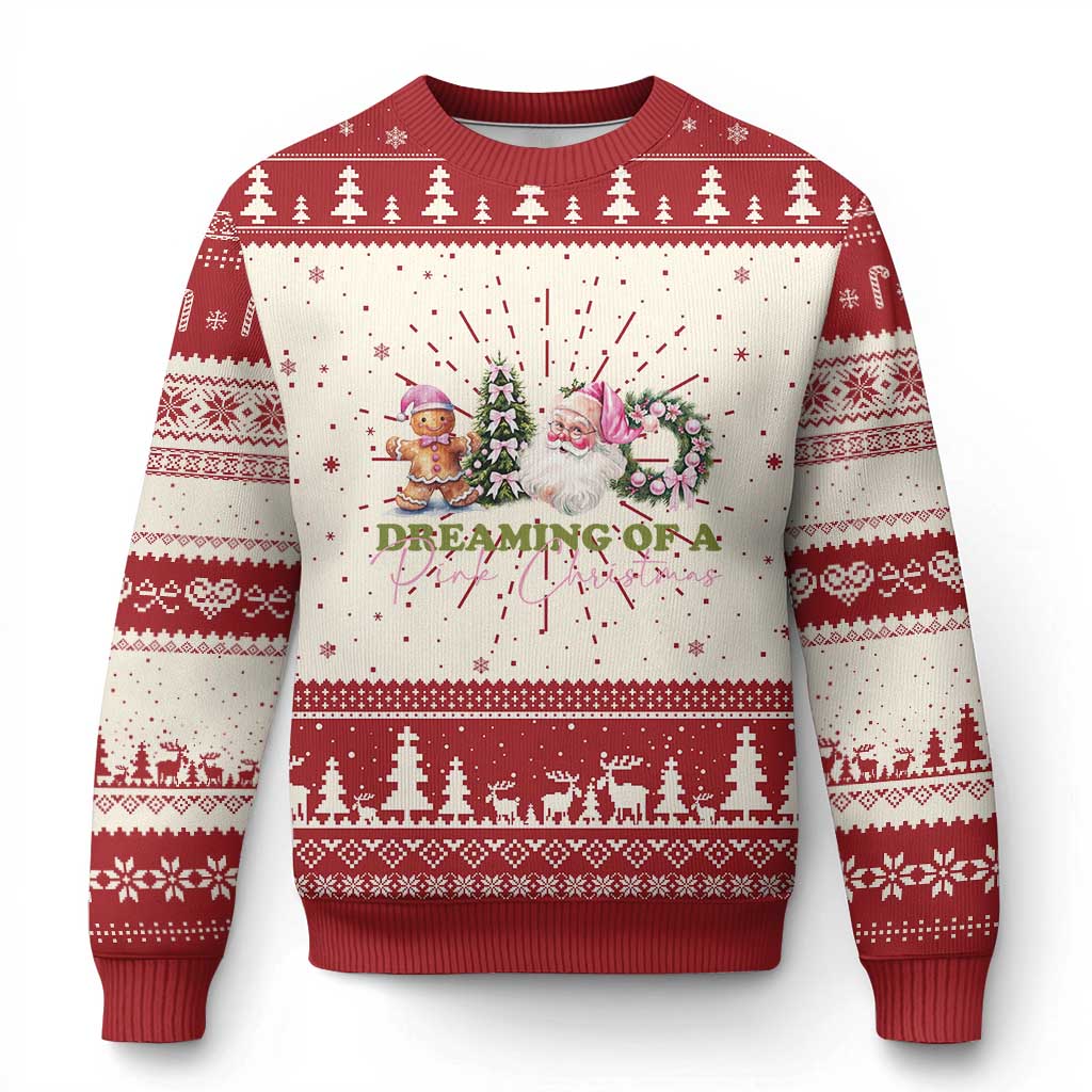 Ugly Christmas sweater in red and cream with tree fair isle print and festive graphic