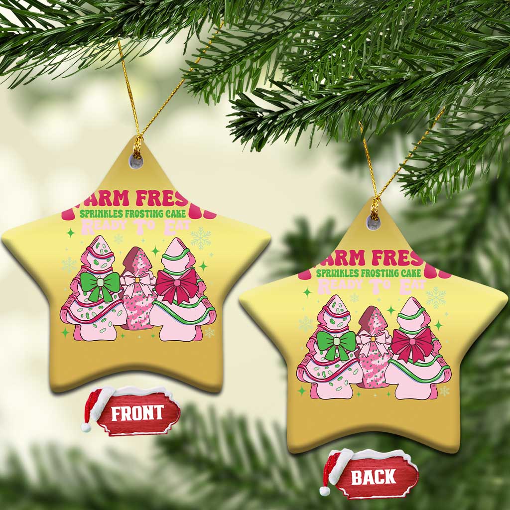 Gold star-shaped Christmas ornaments with Farm Fresh holiday graphic and front/back tags