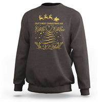 Dark chocolate crewneck sweatshirt with gold 'Mr & Mrs' and '2024' Christmas print