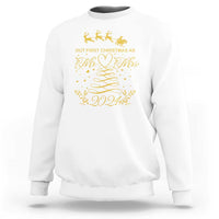 White crewneck sweatshirt with gold 'Mr & Mrs' and '2024' Christmas print