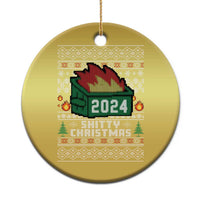 Gold round ornament with 2024 fire graphic and festive text, hanging loop top