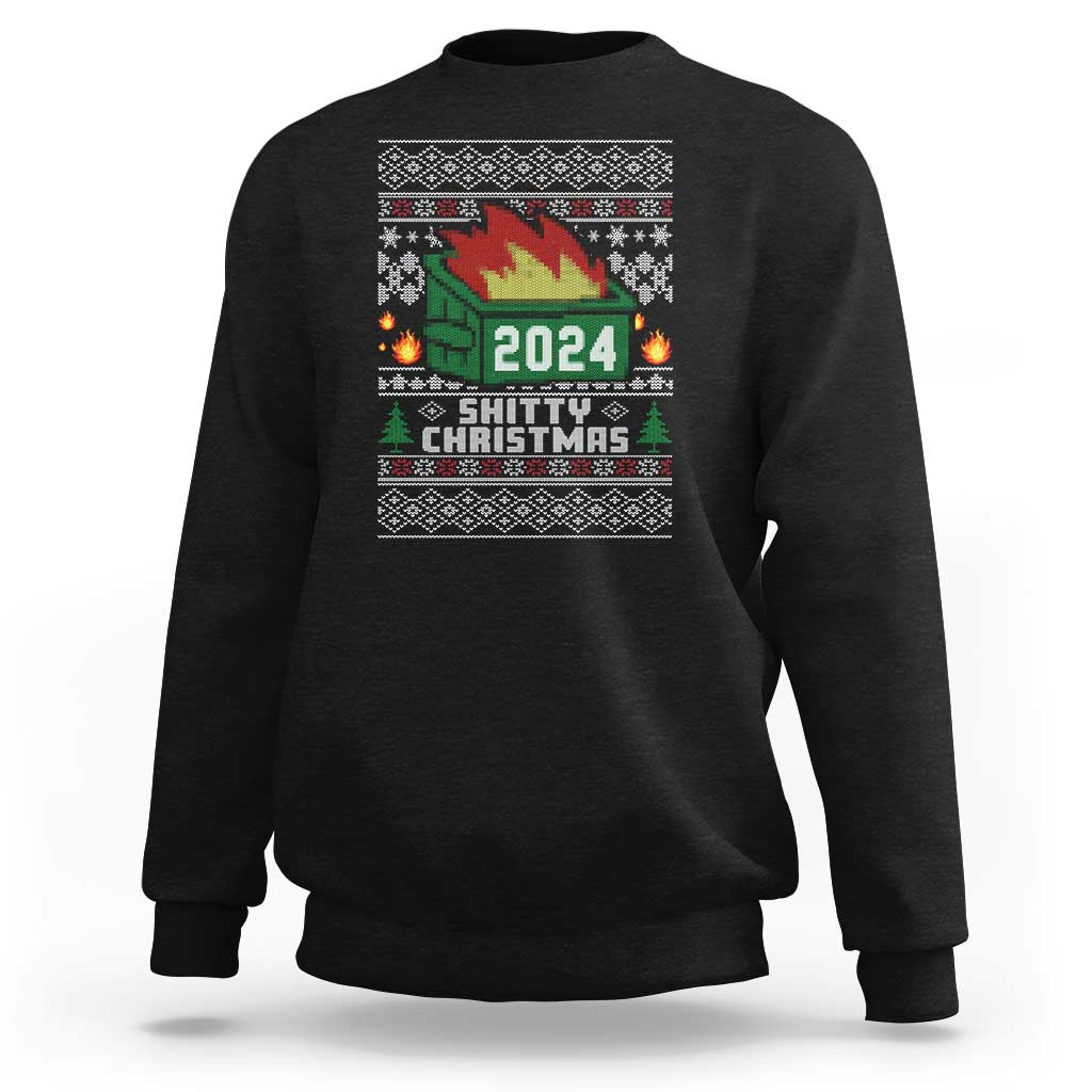 Black crewneck sweatshirt with 2024 holiday graphic and Christmas tree design