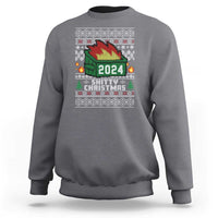 Charcoal gray crewneck sweatshirt with 2024 holiday graphic and Christmas tree design