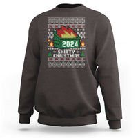 Dark chocolate crewneck sweatshirt with 2024 holiday graphic and Christmas tree design