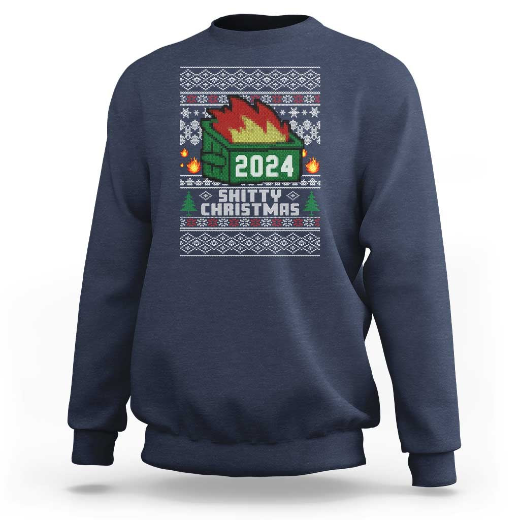 Navy crewneck sweatshirt with 2024 holiday graphic and Christmas tree design