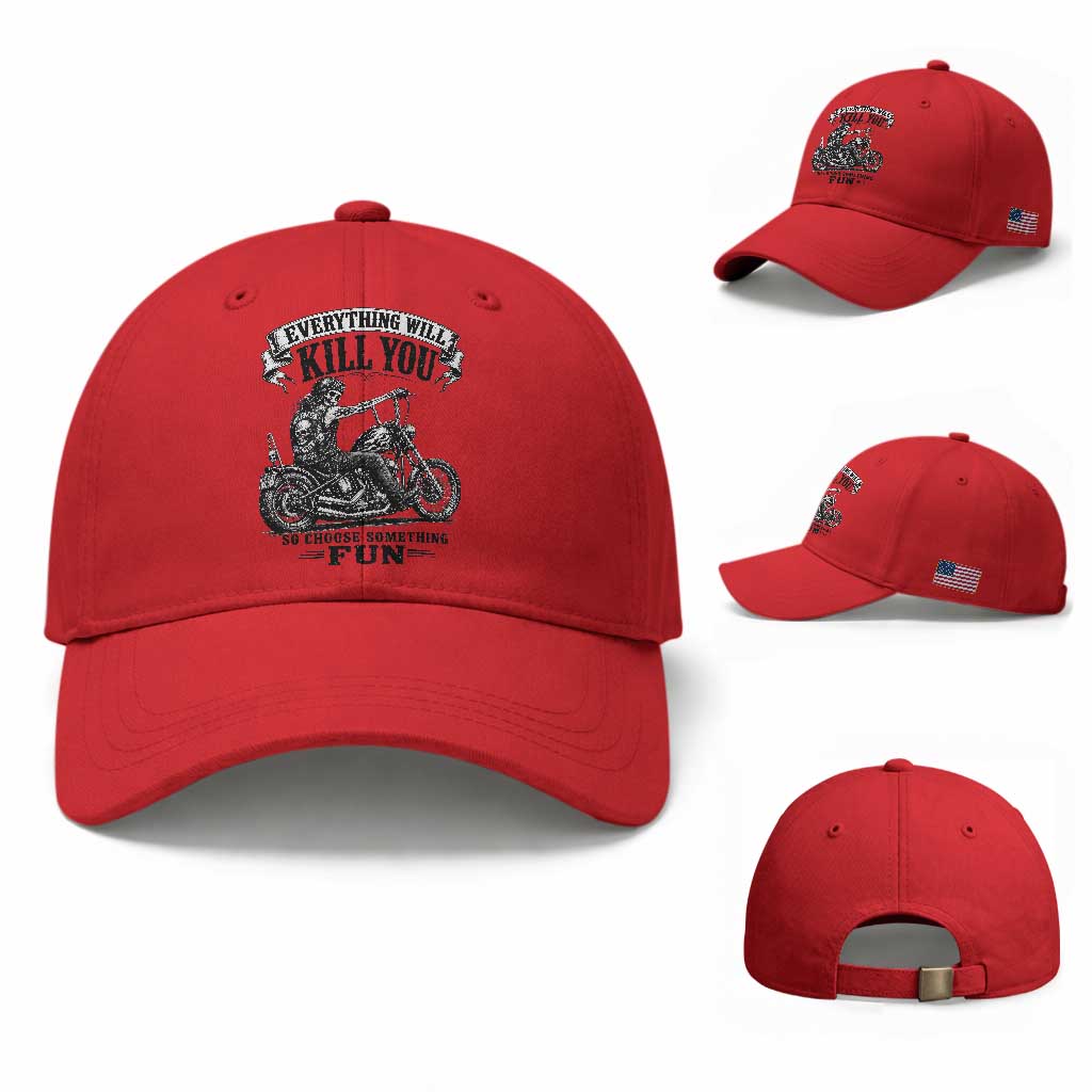 Skeleton Biker Vintage Motorcycle Graphic Baseball Cap Everything Will Kill You So Choose Something Fun