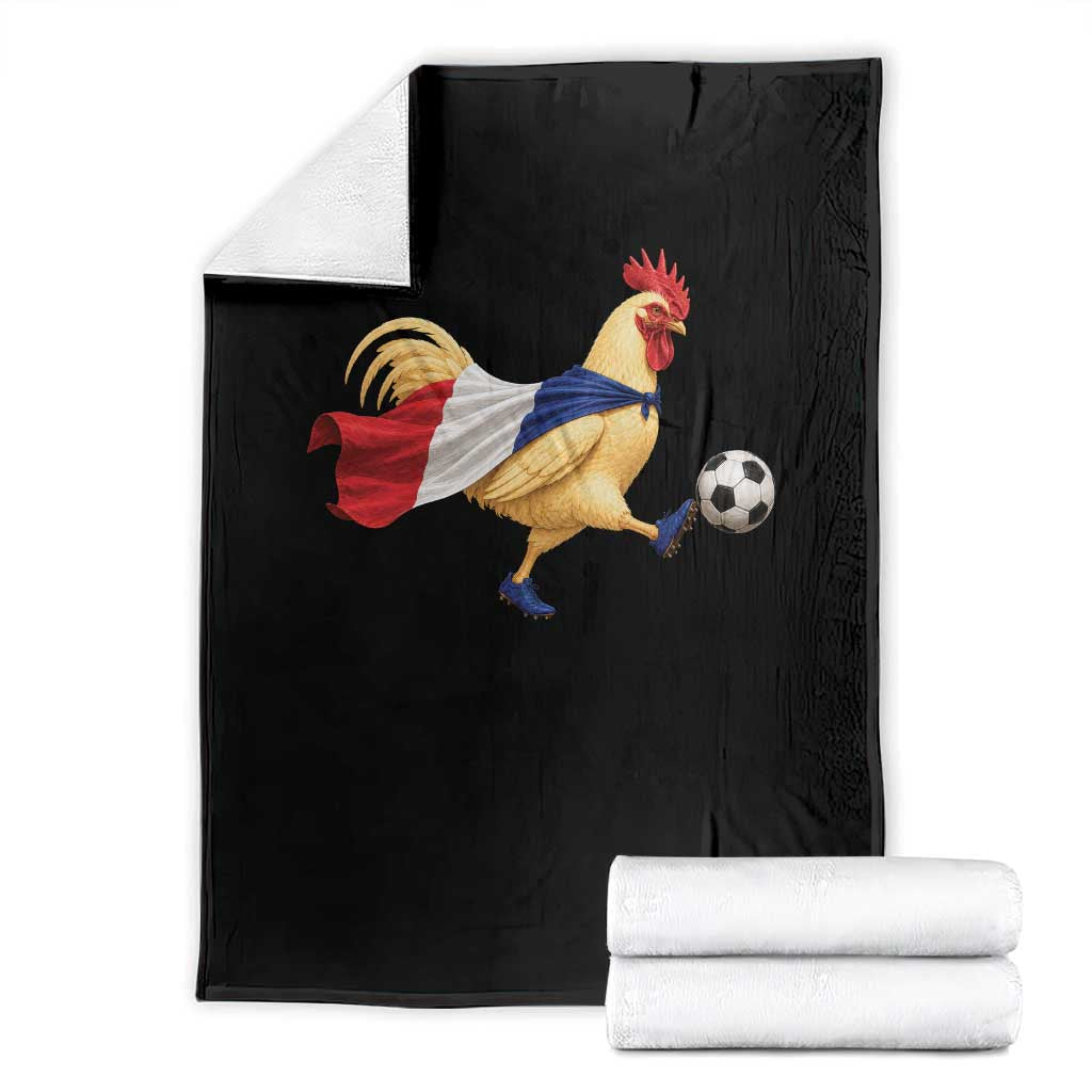 Funny France Soccer Throw Blanket Rooster Wearing French Flag Patriotic Football Fan Graphic