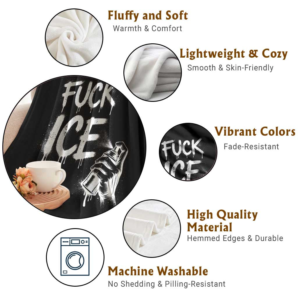 Fck Ice Throw Blanket Vintage Graffiti No Human is Illegal