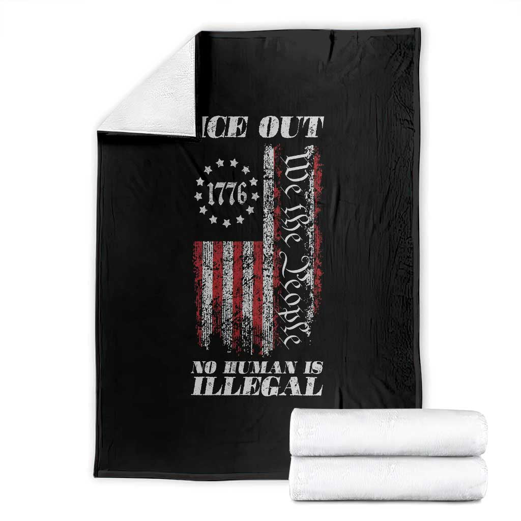 Ice Out No Human Is Illegal Throw Blanket Vintage Old 1776 US Flag