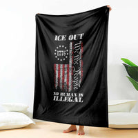 Ice Out No Human Is Illegal Throw Blanket Vintage Old 1776 US Flag