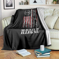 Ice Out No Human Is Illegal Throw Blanket Vintage Old 1776 US Flag
