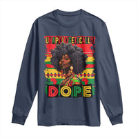 Navy long sleeve T-shirt with “Unapologetically Dope” graphic portrait print