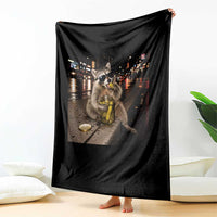 Funny Raccoon Eating Pickles Meme Throw Blanket