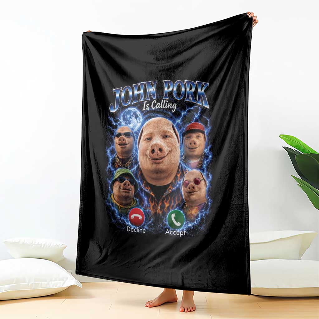 John Pork Calling Throw Blanket Funny Answer Call Phone Brainrot Meme Vintage Bootleg Graphic