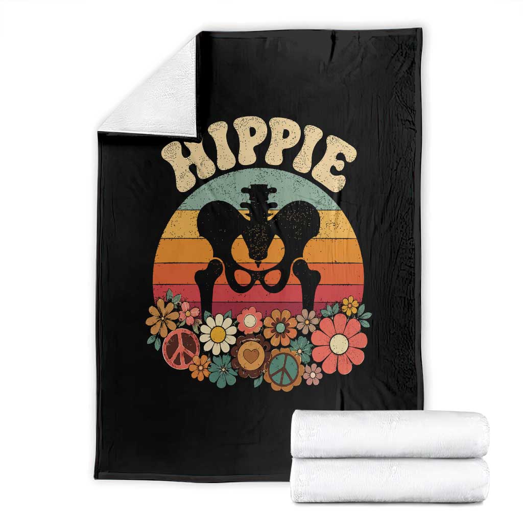 Hip Replacement Recovery Throw Blanket Hippie 70s Retro Sunset Floral Anatomy Graphic