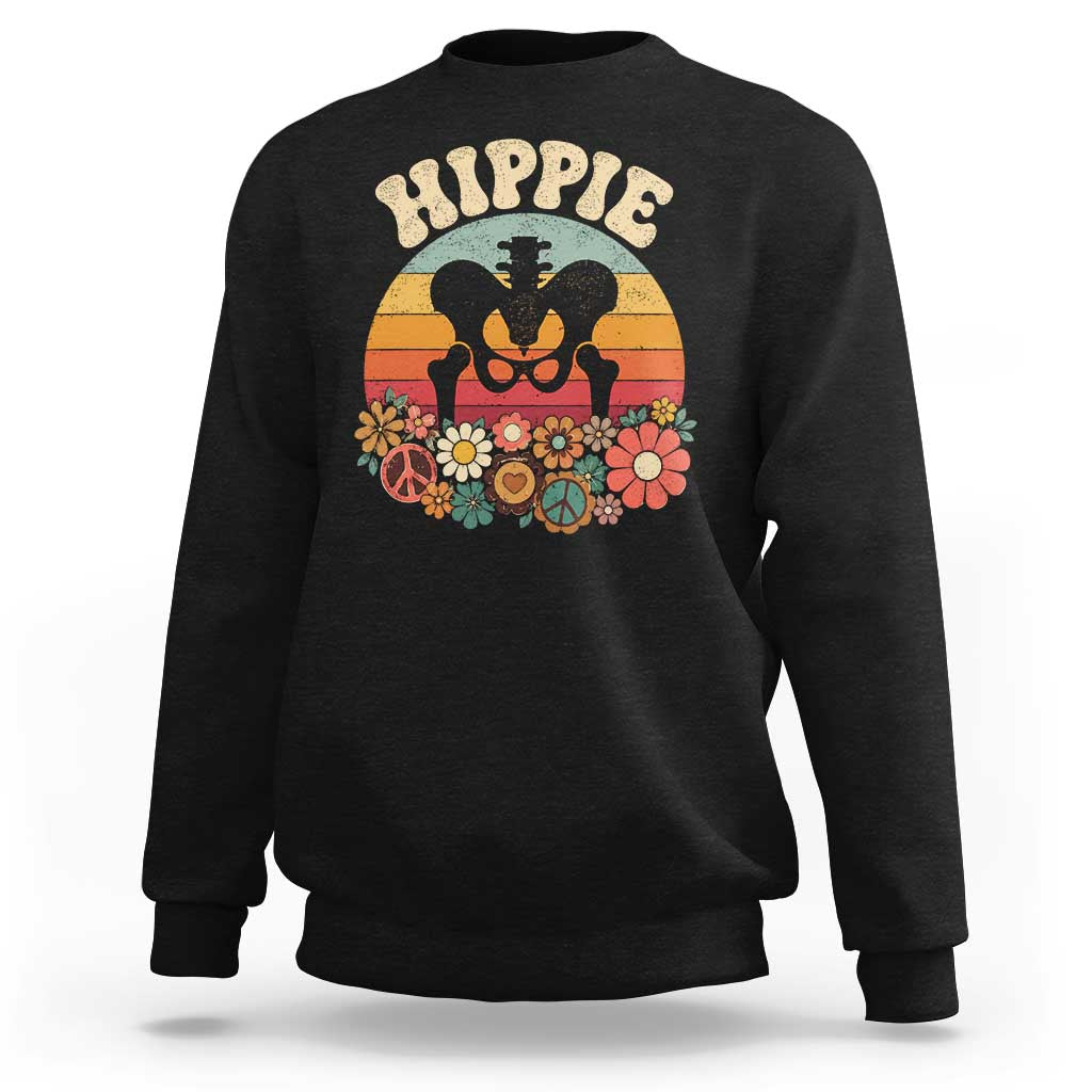 Hip Replacement Recovery Sweatshirt Hippie 70s Retro Sunset Floral Anatomy Graphic