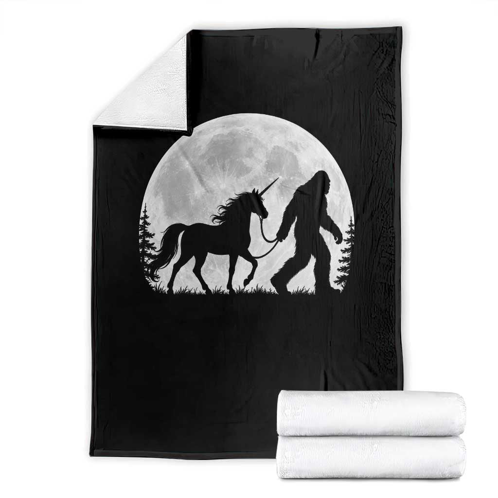 Bigfoot Walking Unicorn Throw Blanket Full Moon Sasquatch Fantasy Forest Silhouette