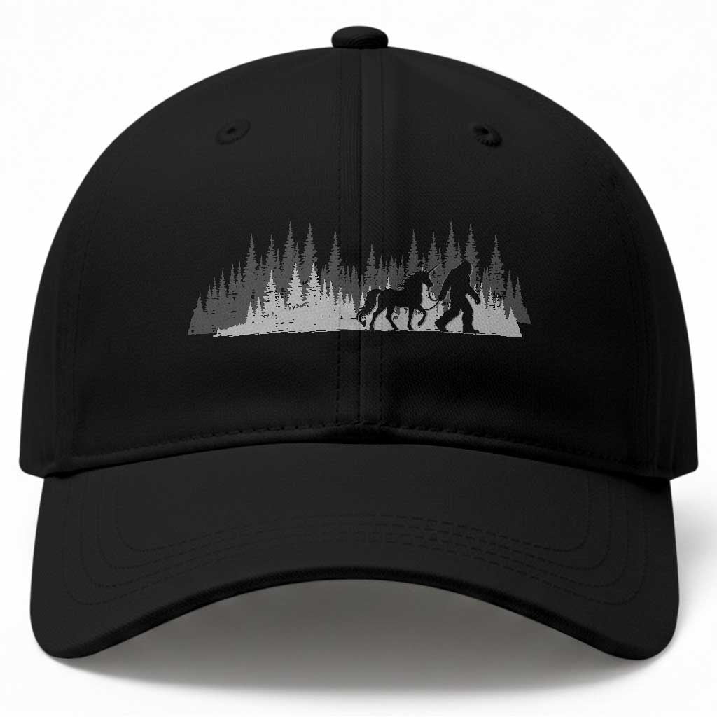 Bigfoot Walking Unicorn Baseball Cap Vintage Sasquatch Fantasy Forest Silhouette