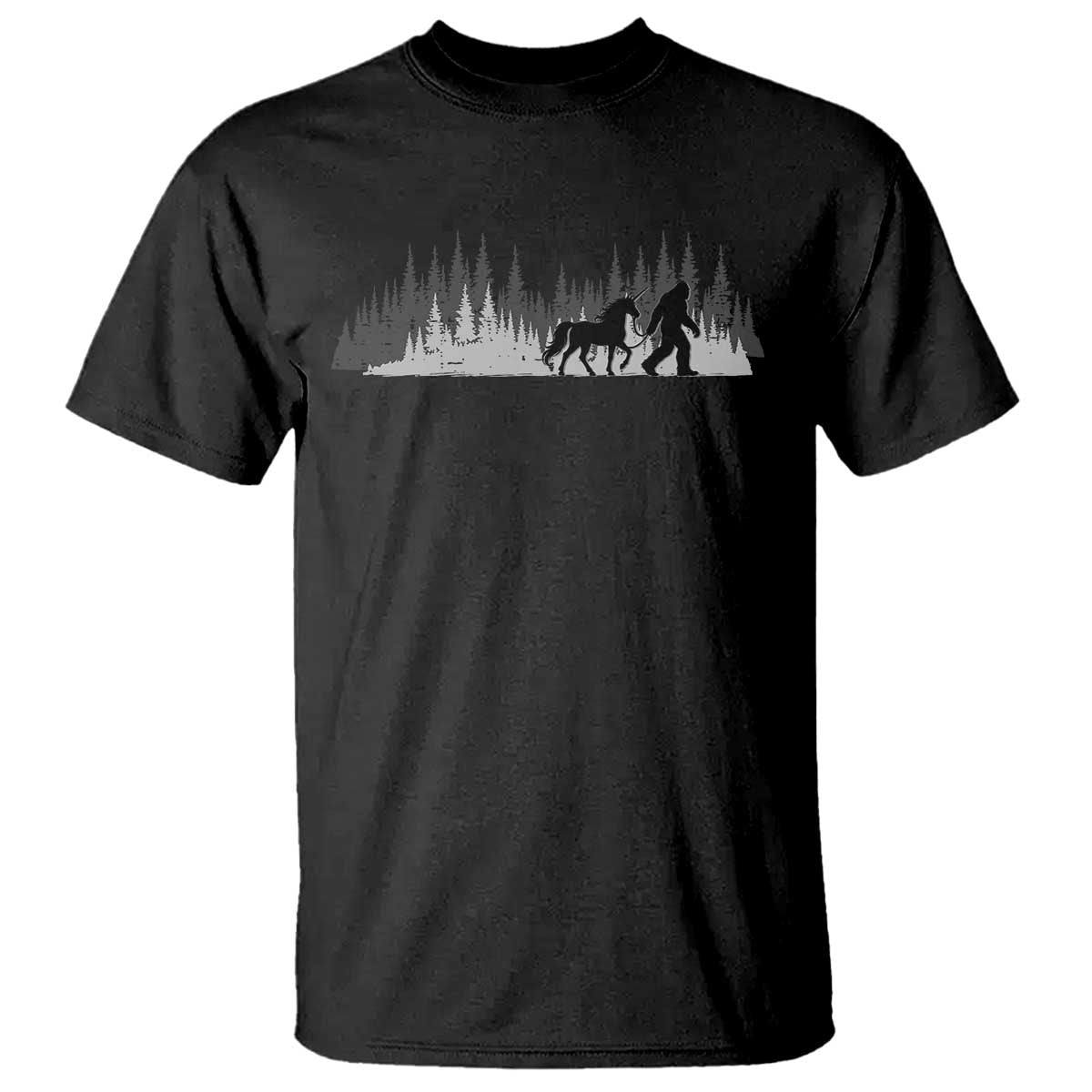 Bigfoot Walking Unicorn T Shirt Vintage Sasquatch Fantasy Forest Silhouette
