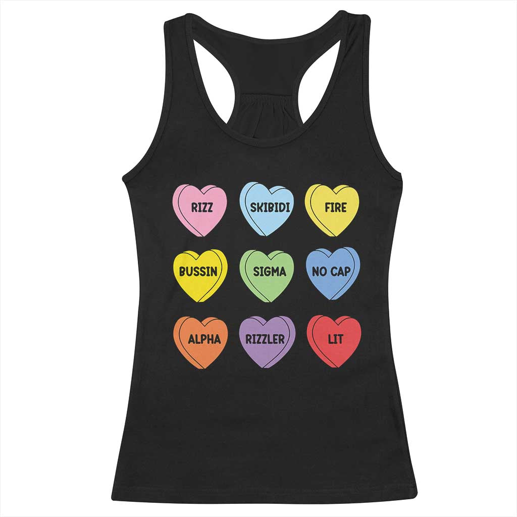 Funny Skibidi Valentine's Day Racerback Tank Top Rizz No Cap Conversation Hearts Sigma