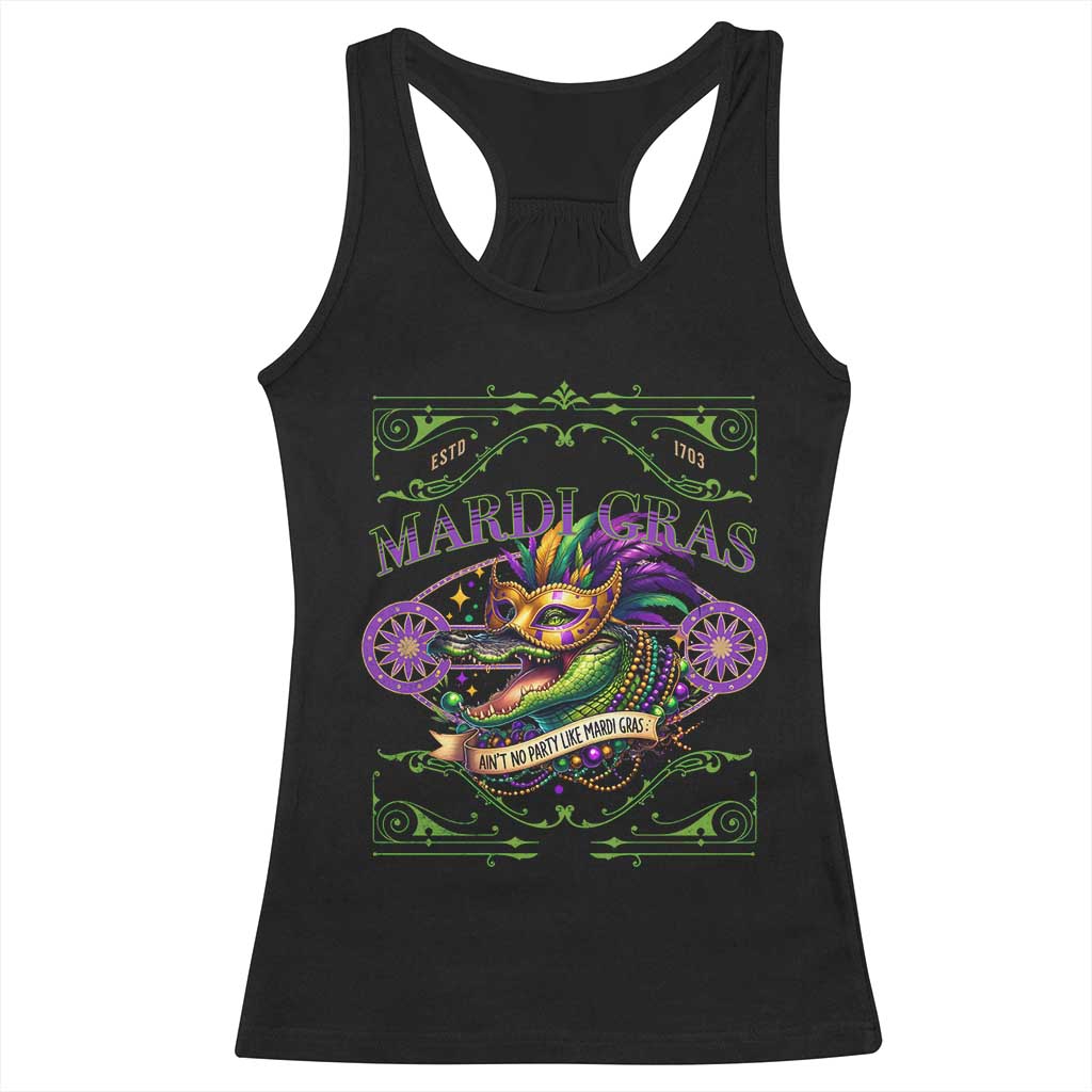 Mardi Gras Crocodile Racerback Tank Top Mardigator Alligator Costume Carnival Ain't No Party Like Mardi Gras