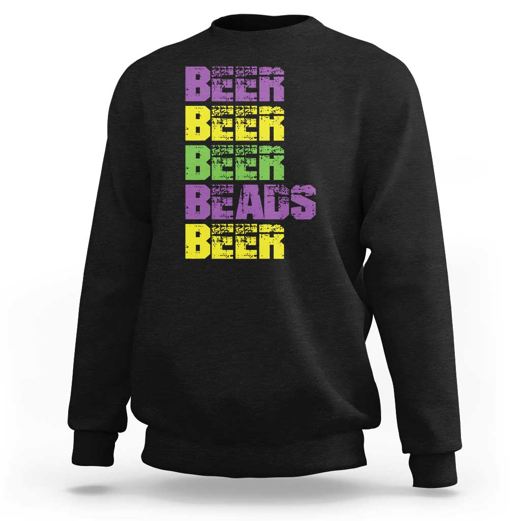 Funny Mardi Gras Sweatshirt Retro Beer Beads Fat Tuesday Festival Celebration