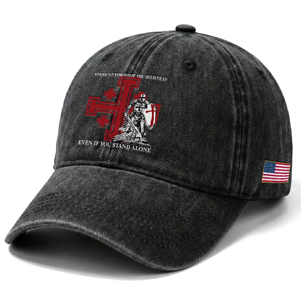 Catholic Knight Templar Crusader Cross Washed Cotton Baseball Cap Kingdom Of Jerusalem