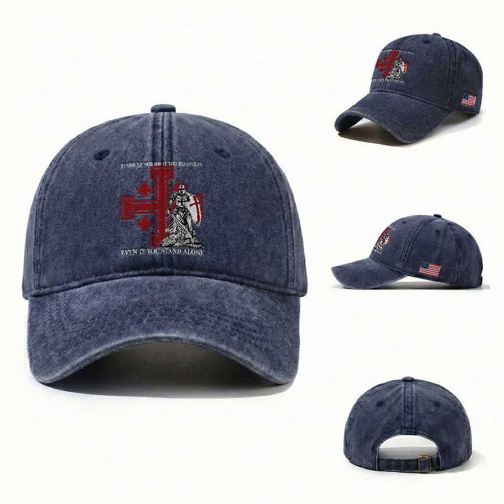 Catholic Knight Templar Crusader Cross Washed Cotton Baseball Cap Kingdom Of Jerusalem