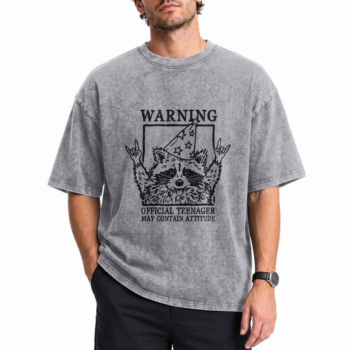 Vintage Raccoon 13th Birthday Washed Cotton T-Shirt 13 Year Old Official Teenager Gifts