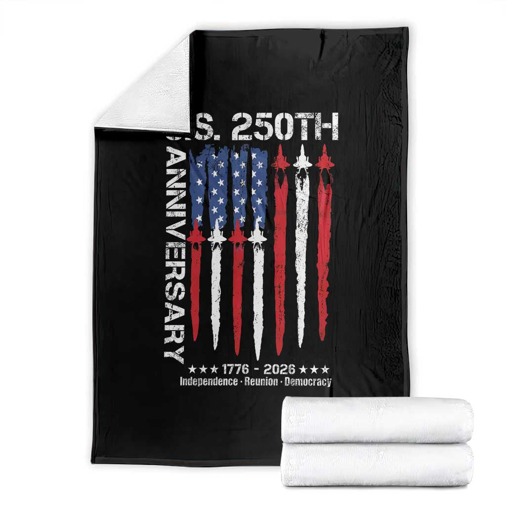 250th American Anniversary Throw Blanket 250 Years America USA Flag Fighter Jets Patriotic Veterans - Wonder Print Shop