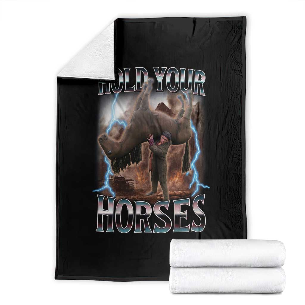 Funny Meme Hold Your Horses Throw Blanket Vintage 90s Style Bootleg Graphic - Wonder Print Shop
