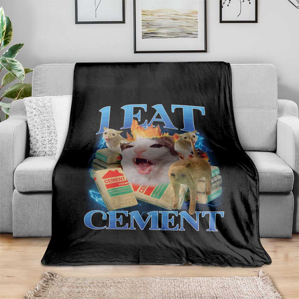 I Eat Cement Cursed Cat Throw Blanket Funny Cat Meme Ironic - Wonder Print Shop