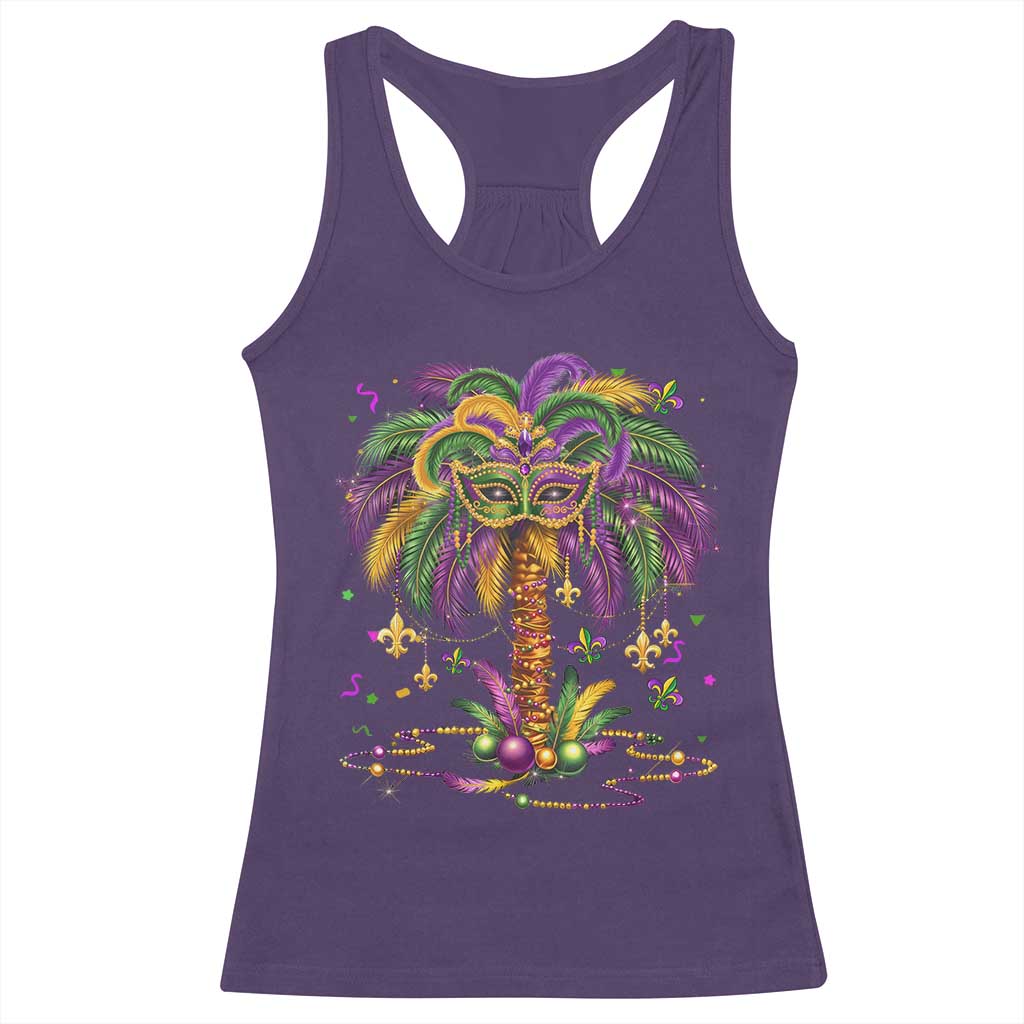 Mardi Gras Bead Tree Racerback Tank Top Carnival New Orleans Hawaiian Tropical Palm Tree 2025