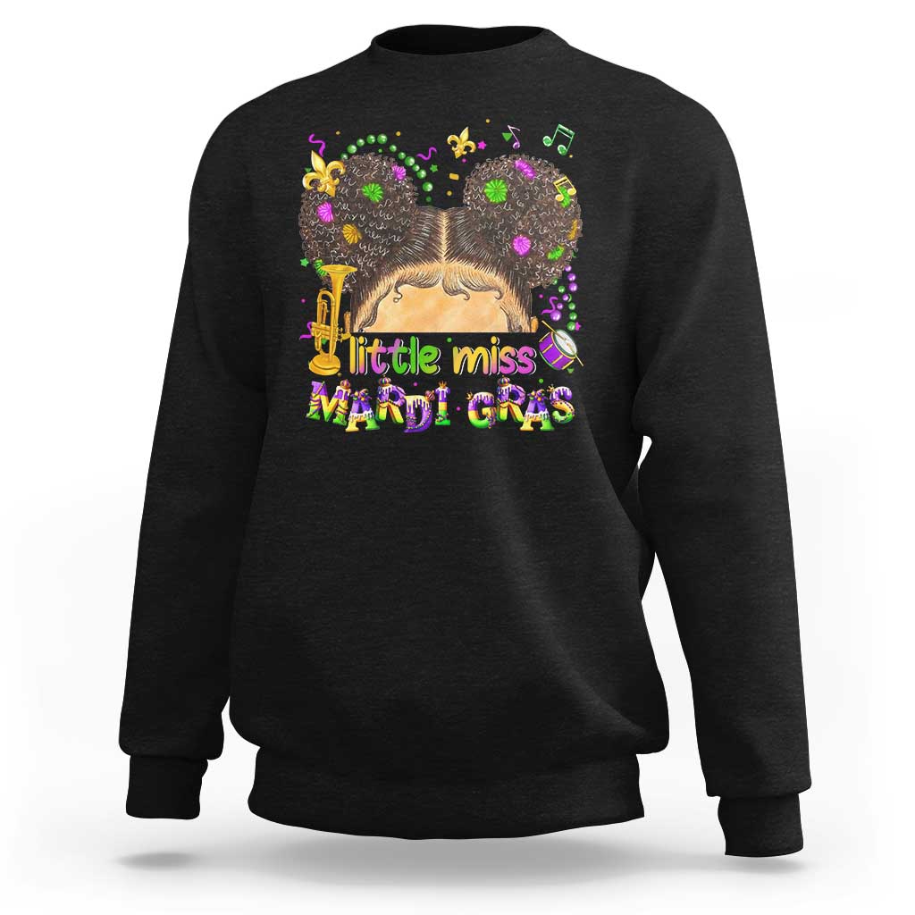 Little Miss Mardi Gras Afro Messy Bun Girls Sweatshirt