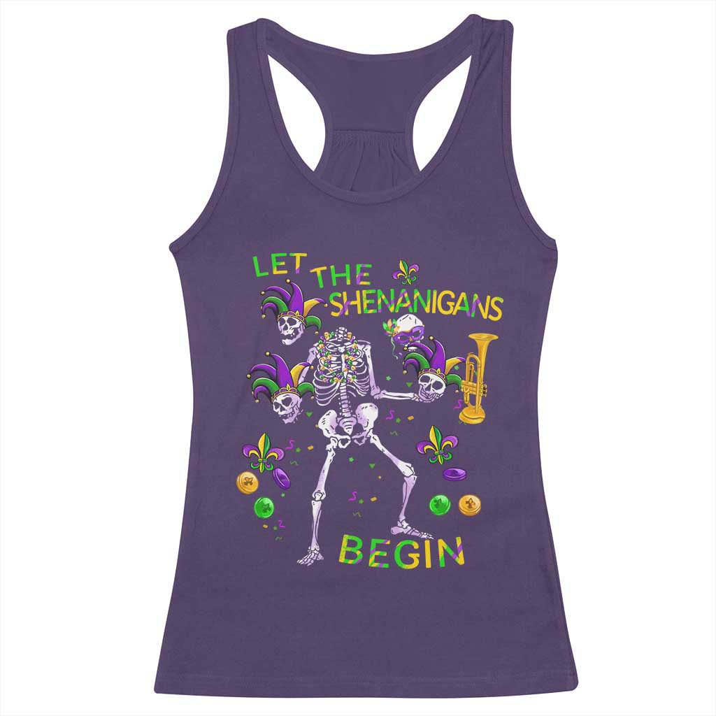 Funny Mardi Gras Racerback Tank Top Let The Shenanigans Begin Juggling Skeleton