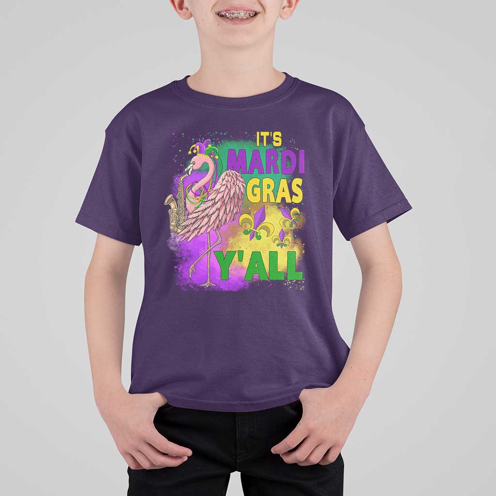 Its Mardi Gras Yall T Shirt For Kid Funny Carnival Flamingo