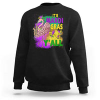 Black sweatshirt with flamingo graphic and text "IT'S MARDI GRAS Y'ALL"