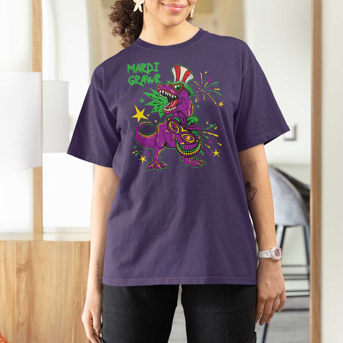 Mardi Gras Dino T Shirt For Women Toddler Kids Boys Gift Mardi Grawr