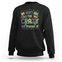 Crewneck sweatshirt in black with glitter Mardi Gras slogan and mask graphic