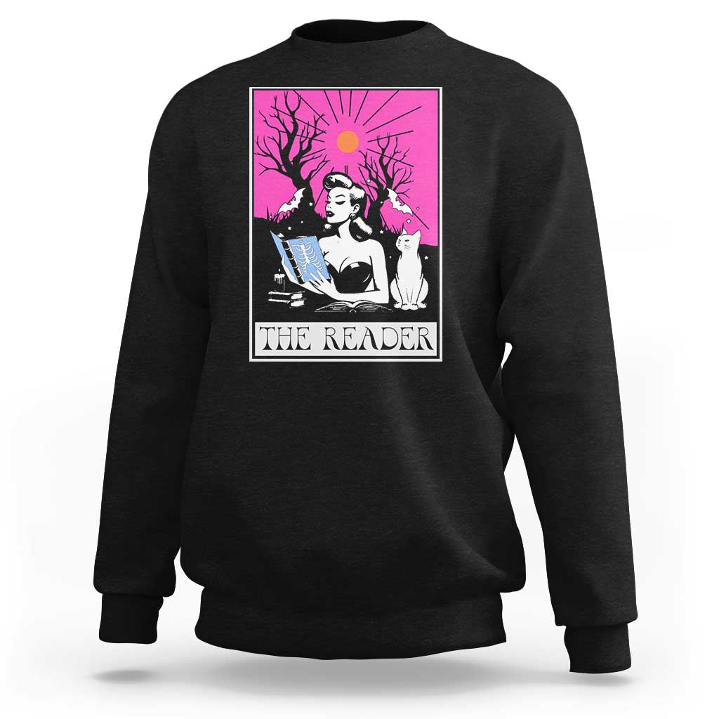 The Reader Tarot Sweatshirt Witch Reading Book Club Occult Cat Mom - Wonder Print Shop