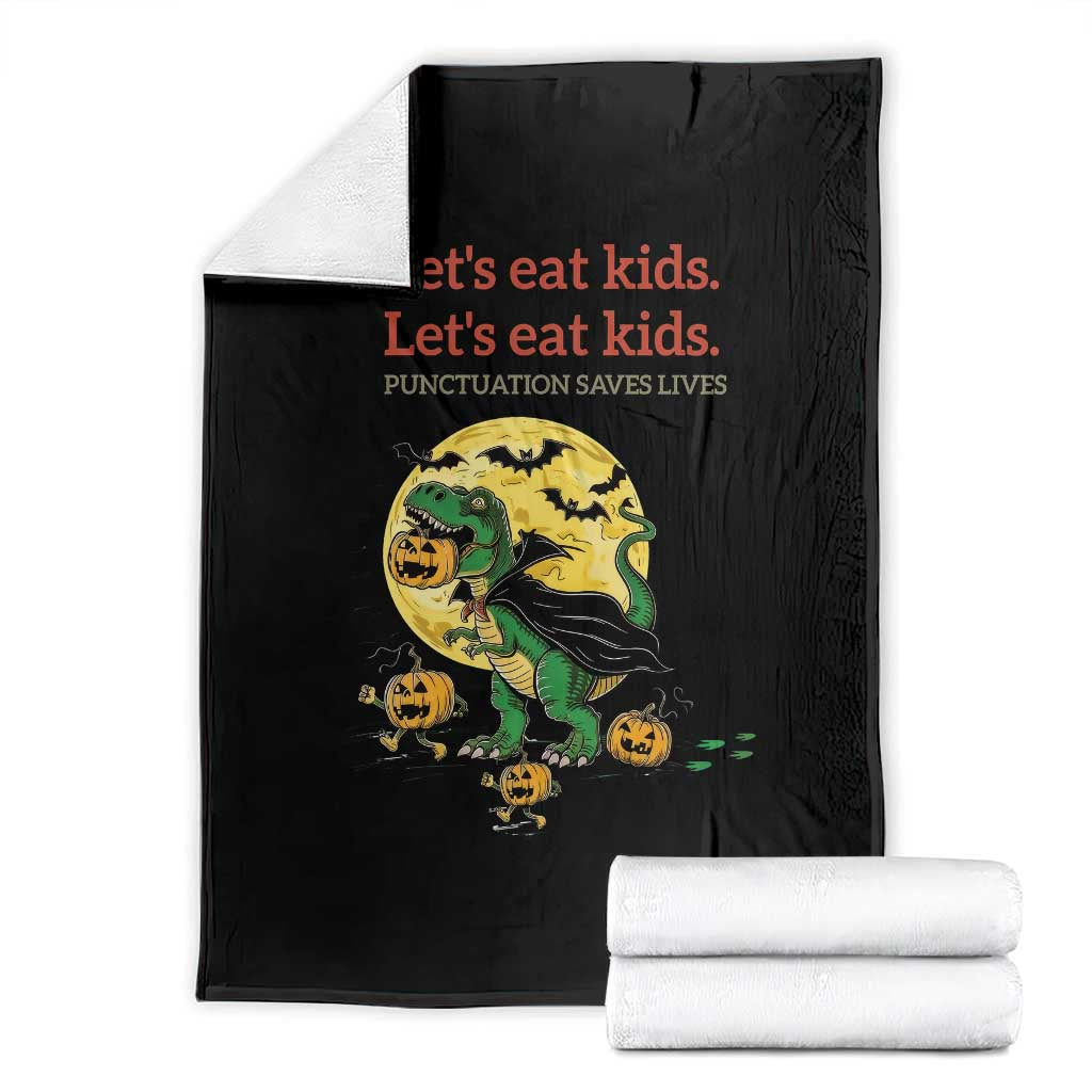 Grammar English Teacher Throw Blanket Funny Halloween Dinosaurs Pumpkin Punctuation Saves Lives