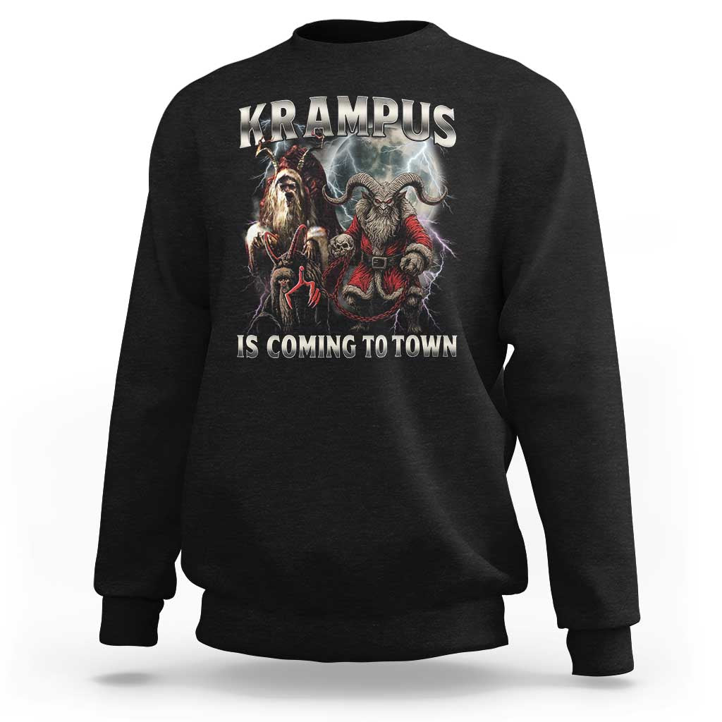 Krampus Is Coming To Town Sweatshirt Vintage Gothic Dark Xmas Gift Horror Holiday - Wonder Print Shop