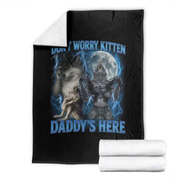 Funny Alpha Wolf Throw Blanket Don't Worry Kitten Daddy's Here 90s Vintage Bootleg - Wonder Print Shop